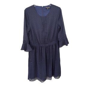 Banana Republic Dress Size 10 Navy Blue 3/4 Flutter Sleeve Cocktail Frill Ruffle